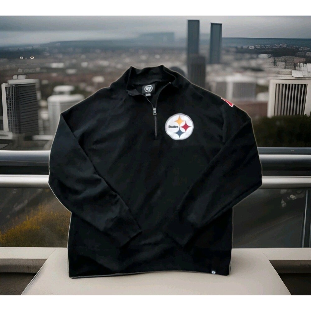 PITTSBURGH STEELERS BLACK QUARTER ZIP PULLOVER SWEATSHIRT '47 BRAND MEN'S SZ XL